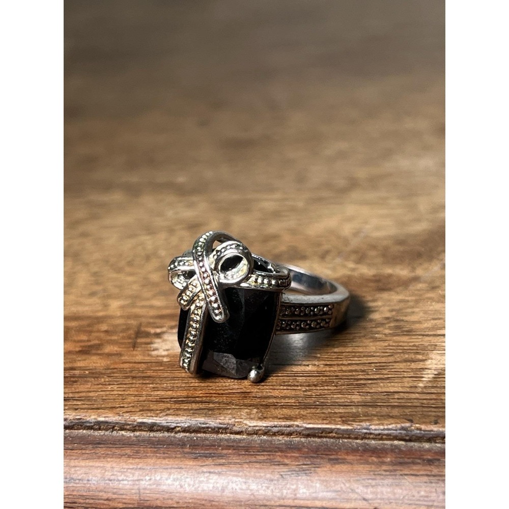 Vtg 90s White Gold PLATE Ring Present Christmas Goth Black Cute Sz.8.5